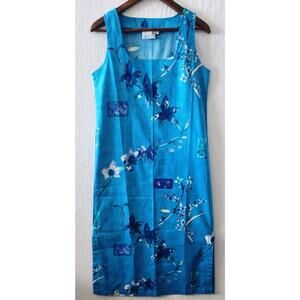Maui Legend Blue Hawaiian Sleeveless Side Slits Vacation Dress Womens Size Small